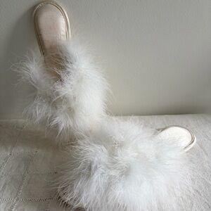 Vintage White Feather Glamour Slippers from Saks Fifth Ave Boudoir Coquette